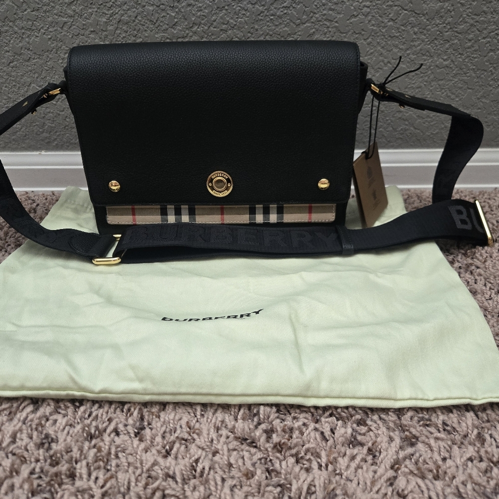 Burberry Medium Note Leather and Vintage Check Bag